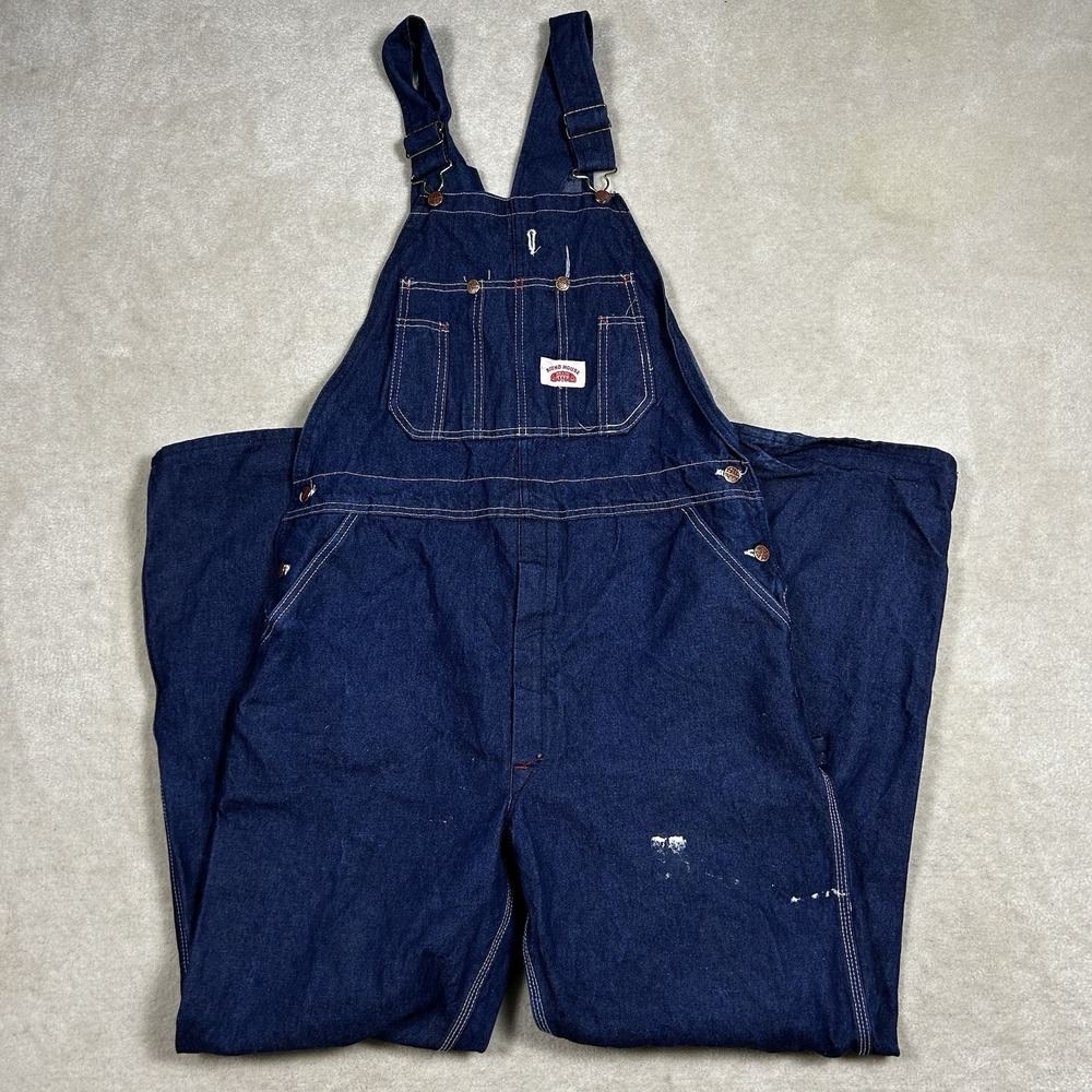 Round House Bib Overalls Mens 36x32 Denim Carpenter Workwear Farm USA Made